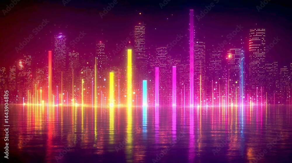 Vibrant Neon Cityscape at Night: Futuristic Architecture and Glowing Lights Vibrant Neon Cityscape at Night: Futuristic Architecture and Glowing Lights