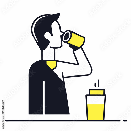 Man Drinks Protein Shake With Shaker Minimalist Vector Illustration Style
