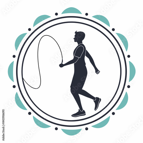 Man Skipping Rope Silhouette Fitness Exercise In Teal And Navy Frame