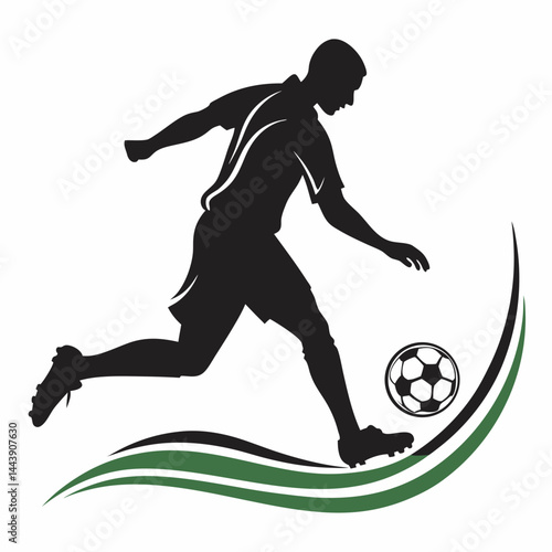Soccer Player Kicking Ball Silhouette Green And Black Graphic Emblem