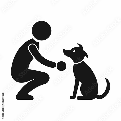 Stick Figure Playing With Dog Holding Ball Simple Vector Graphic
