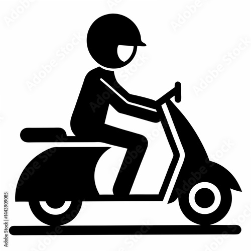 Black And White Scooter Rider Graphic Vector Illustration With Protective Helmet
