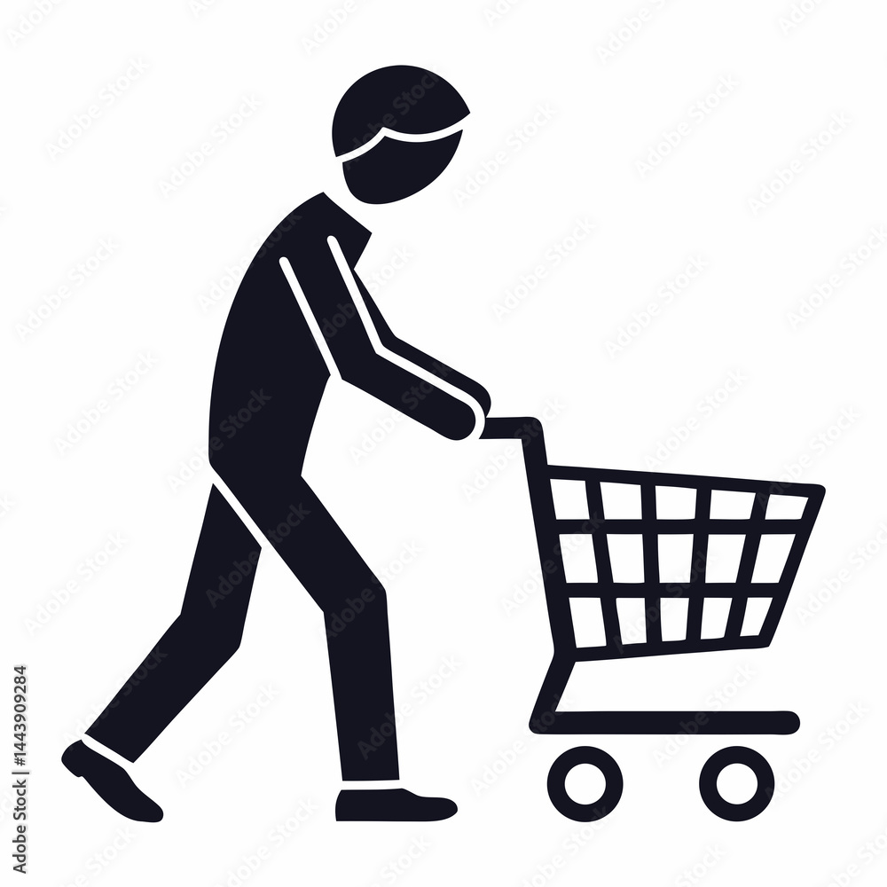 Minimalist Vector Illustration Of Person Pushing Shopping Cart For Retail Minimalist Vector Illustration Of Person Pushing Shopping Cart For Retail