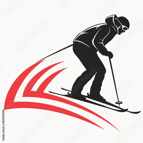 Silhouette Of A Skier In Action Sport Vector Illustration On White