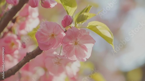 Pink Blossoms Spring Sunlight.