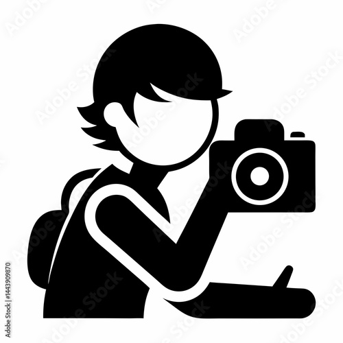 Photographer Pictogram With Camera And Backpack Ready For An Adventure Photography