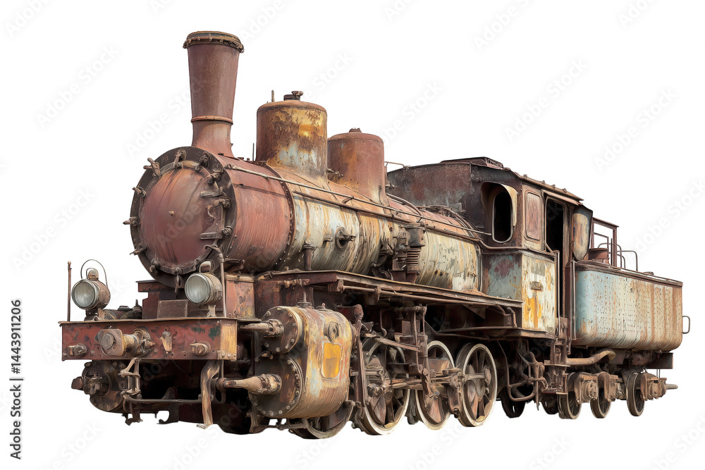 Fototapeta premium Vintage Steam Locomotive On Transparent Background