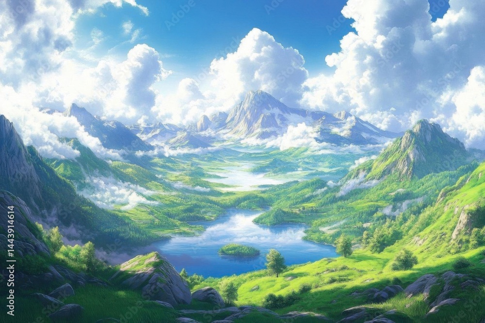 Fototapeta premium Serene Mountain Lake Landscape.