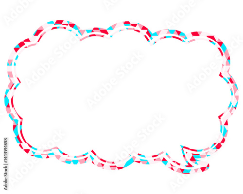 ステンドグラス風吹き出し　三角形模様　細長い雲形