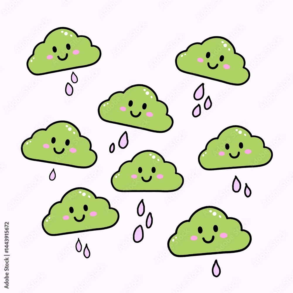 Obraz premium Collection of white cloud illustrations. Vector set of cartoon clouds in flat design.Cloud.