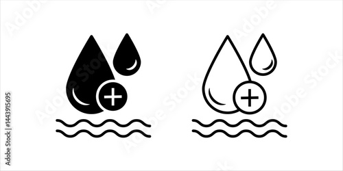 Skin hydration line outline icon set, vector illustration on white background.