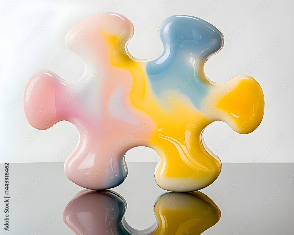 Obraz premium Whimsical Puzzle Piece Shaped Pastel Lemon Polymer Combining Smooth Surfaces with Playful Modular Design Appeal