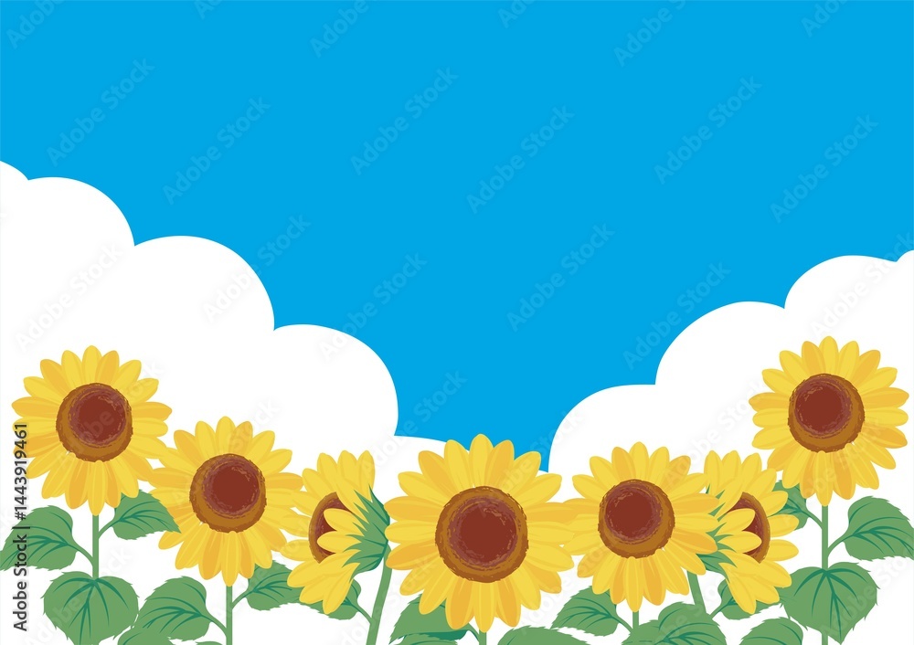 夏 ひまわり 空 風景 向日葵 ヒマワリ フレーム テンプレート デザイン 背景 壁紙 イラスト素材 夏 ひまわり 空 風景 向日葵 ヒマワリ フレーム テンプレート デザイン 背景 壁紙 イラスト素材