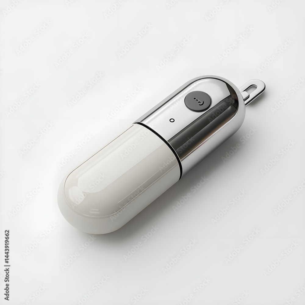 Control Your Vehicle With Sleek Pill Shaped Smart Key On White Background Providing Advanced Security Control Your Vehicle With Sleek Pill Shaped Smart Key On White Background Providing Advanced Security