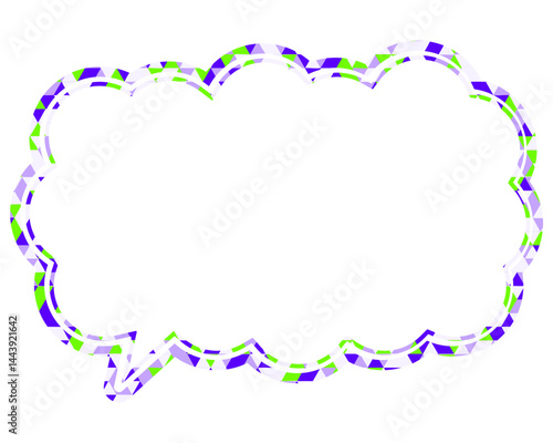 ステンドグラス風吹き出し　三角形模様　細長い雲形