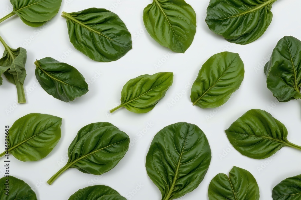 Fresh Green Basil Leaves on White Background for Culinary Use Fresh Green Basil Leaves on White Background for Culinary Use