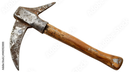 Vintage Pickaxe with Wood Handle Isolated on White Background for Construction and Mining Industry