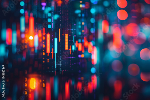 The abstract background of a stock market investment trading chart showcases the financial candlestick patterns, highlighting the intersection of technology, economy, and business    