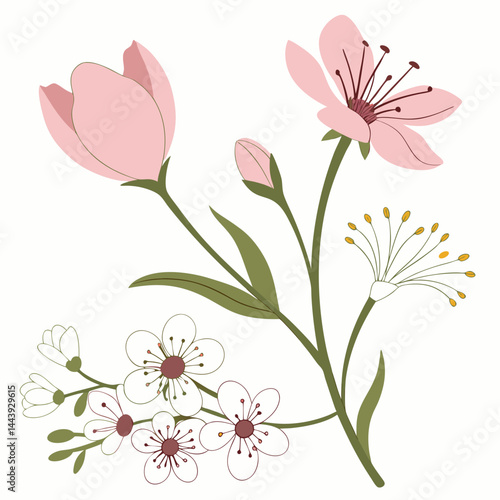 Wallpaper Mural Vector illustration of pink floral beauty with spring blossom and leaf design Torontodigital.ca