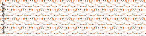 Simple whimsical modern abstract border shape seamless pattern. Trendy pastel color banner with hand drawn playful style for edging trim, wash tape and summer texture ribbon background.