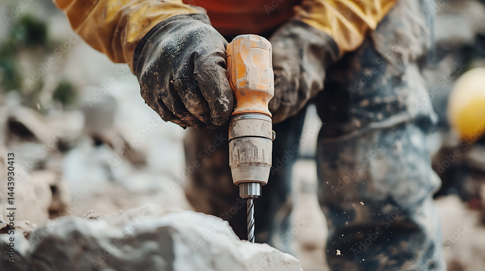 Construction Worker Using a Drill on Rock Construction Worker Using a Drill on Rock