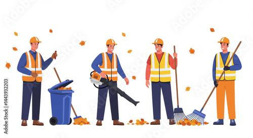 Street Cleaners at Work – Flat Cartoon Illustration of Urban Sanitation and Public Service