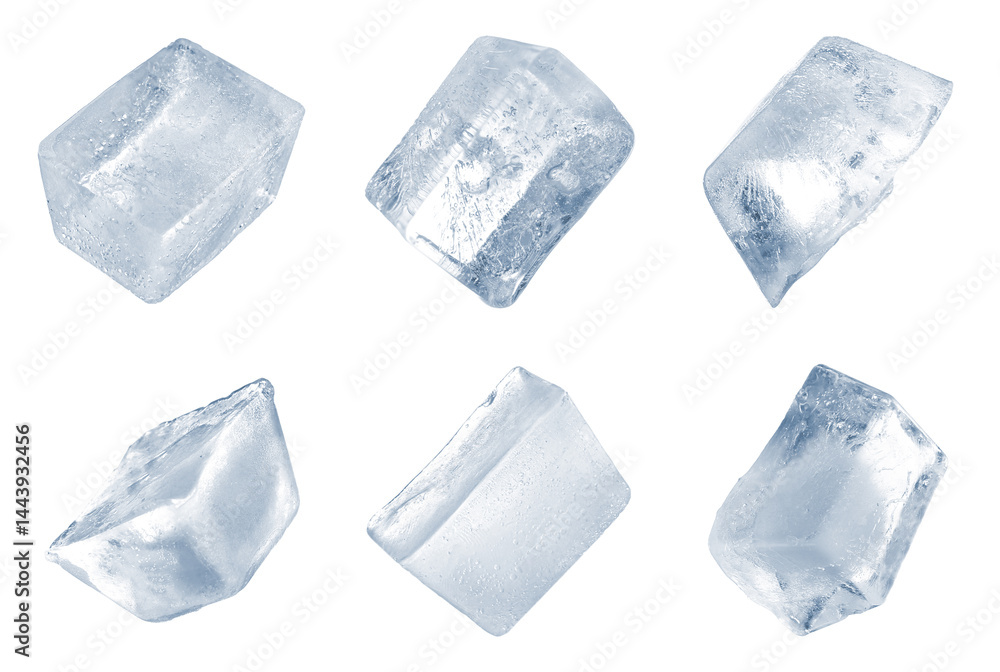 Clear ice cubes on white background, set Clear ice cubes on white background, set