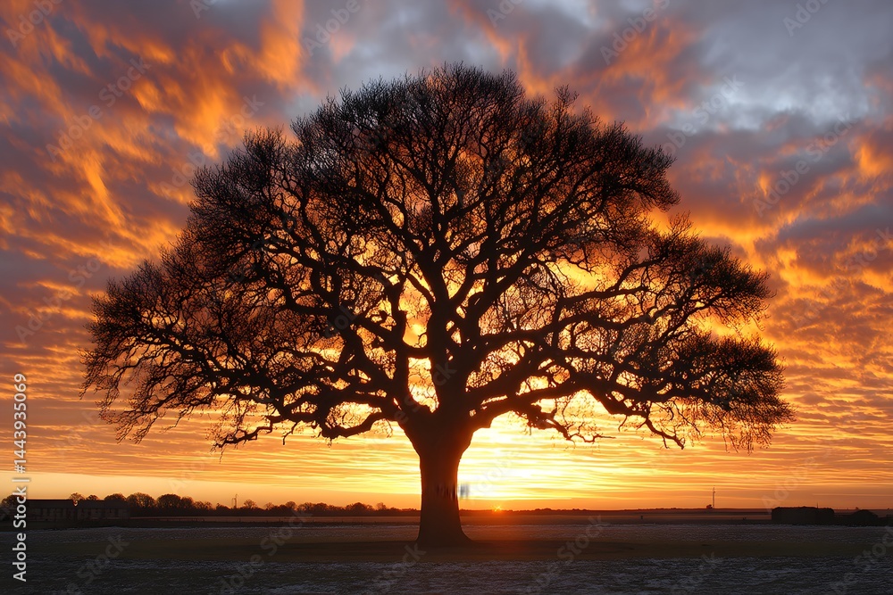 Fototapeta premium Majestic Tree Silhouette at Sunset with Dramatic Sky