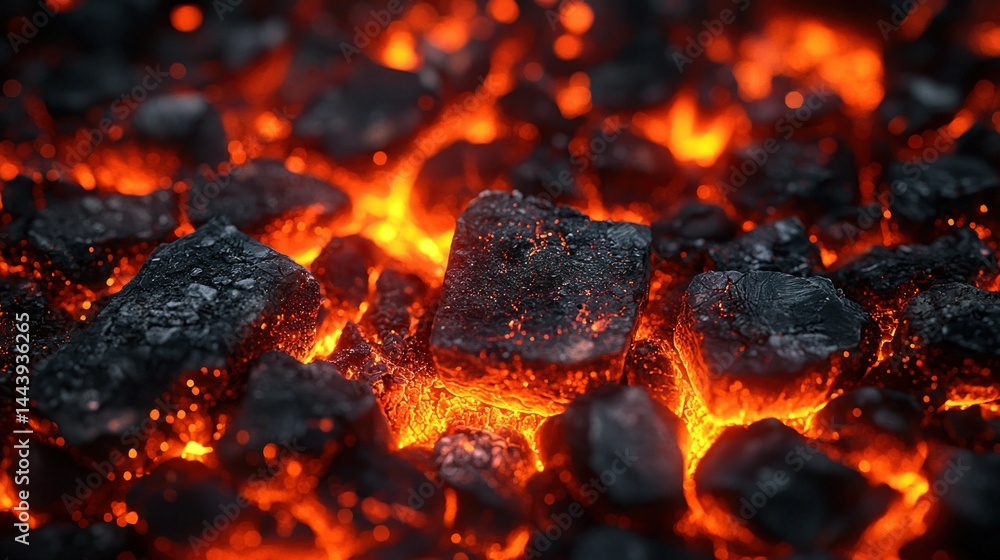 Burning coal close-up