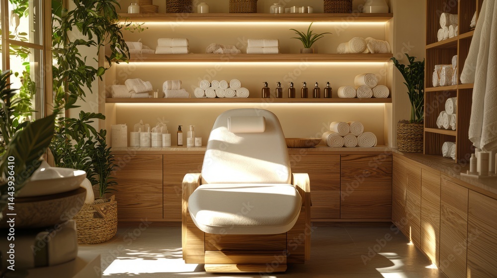 Serene Spa Interior with Relaxing Treatment Chair and Natural Decor