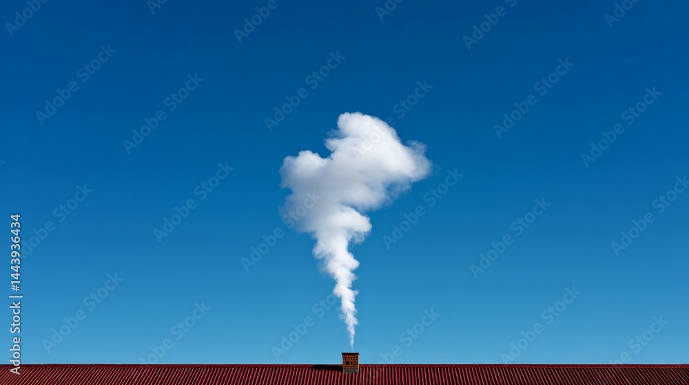 White smoke rising from red roof against clear blue sky
