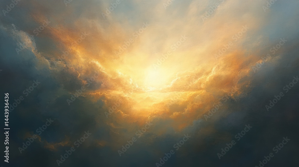 Fototapeta premium Ethereal cloudscape with radiant light creating dramatic celestial atmosphere