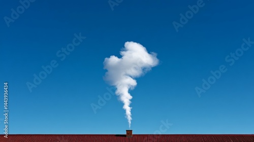 Obraz na płótnie White smoke rising from red roof against clear blue sky w salonie