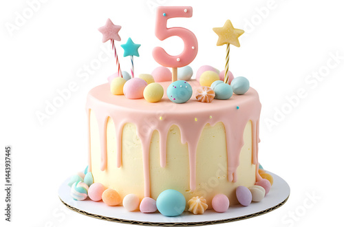5 year Birthday cake without background PNG