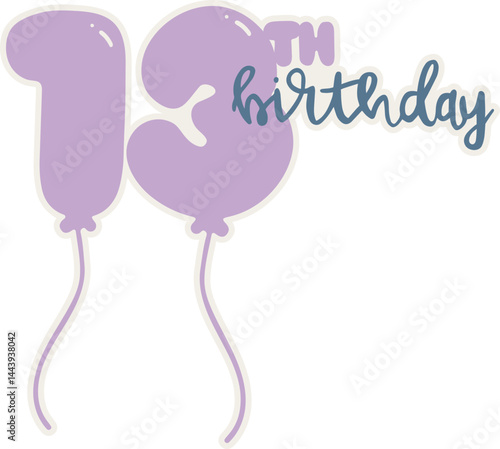 13th happy birthday card with balloons