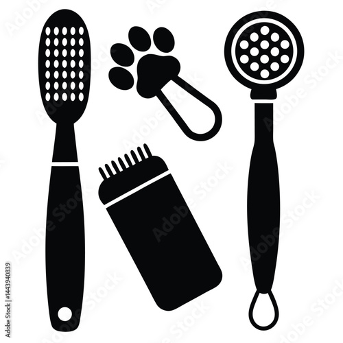 isolated pet grooming tools on white background 