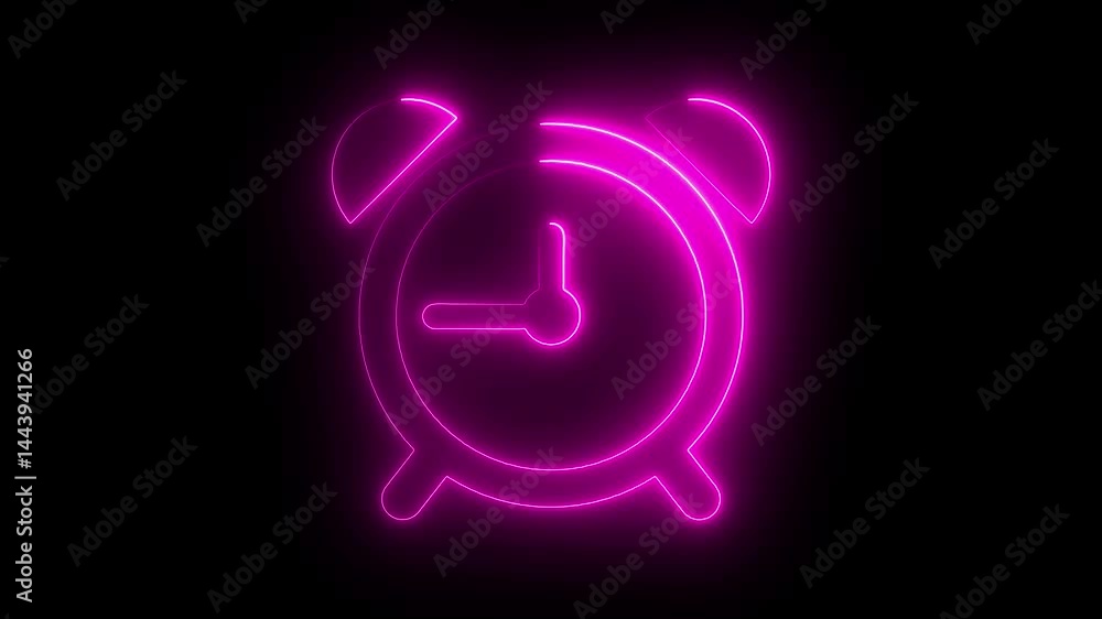Glowing neon Clock icon, analog clock animated with isolated on black background 4k video Glowing neon Clock icon, analog clock animated with isolated on black background 4k video
