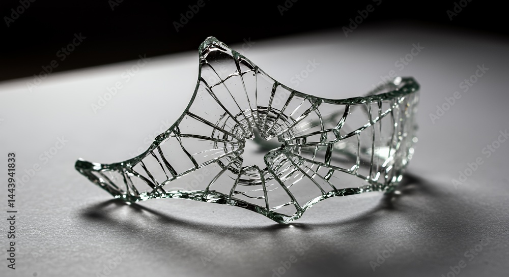 Shattered Glass Object with Cracks Isolated on White Screen Background Ideal for Damage Destruction Repair Reuse and Recycle Concept with Studio Lighting