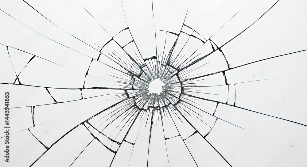 Shattered Glass Texture with Spiderweb Cracks Isolated on White Screen Background for Ads and Promotions