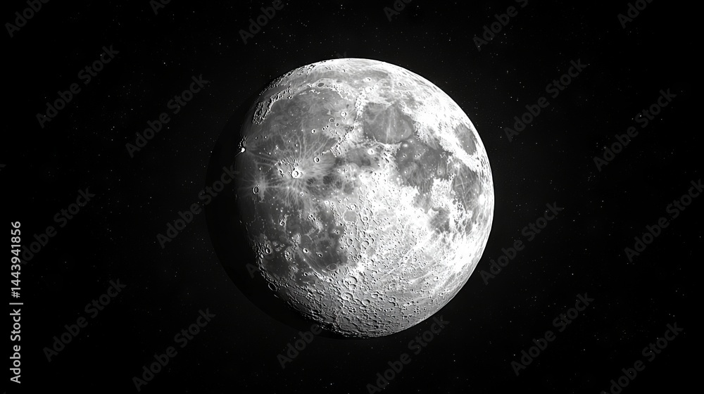 Detailed Image of the Moon Surface with Craters and Textures in Space