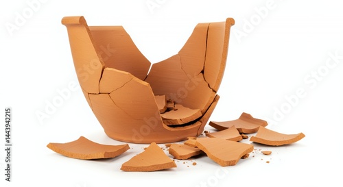 Obraz na płótnie Shattered Terracotta Pot Isolated on White Screen Revealing Aged Fractured Interior with Detailed Texture Damage Reuse Recycle Clay Crafted Pottery Perfect for Decoration Product Displays w salonie