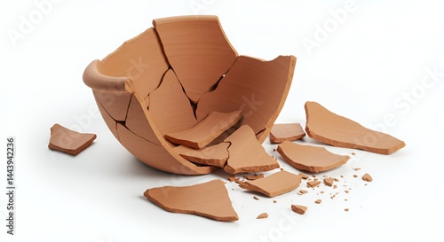 Obraz na płótnie Shattered Terracotta Pot Reveals Aged Fractured Interior Isolated on White Screen Background perfect for Decoration Symbolizing Fragility w salonie