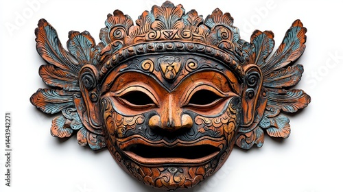 Obraz na płótnie Intricate Handcrafted Wooden Mask with Colorful Detailing and Designs w salonie