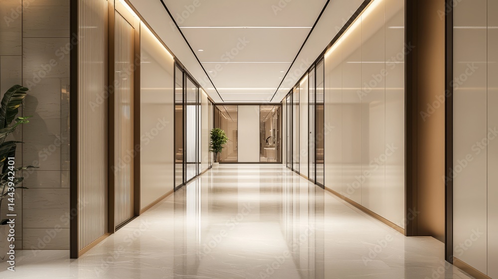 Modern Interior Hallway with Elegant Design and Glass Partition Walls