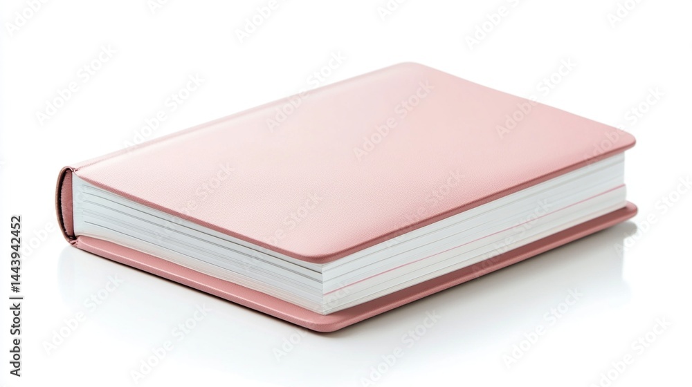 Pink closed notebook on white background. Pink closed notebook on white background.
