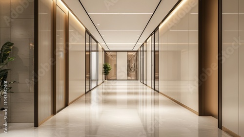 Obraz na płótnie Modern Interior Hallway with Elegant Design and Glass Partition Walls w salonie