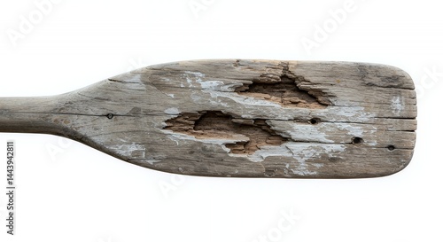 Obraz na płótnie Splintered Wooden Oar Isolated on White Screen Background Showing Dry Rot and Saltwater Corrosion Damage and Aged Texture For Decoration w salonie