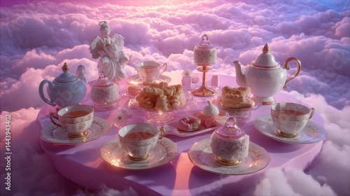 A delicate tea party amongst fluffy clouds.