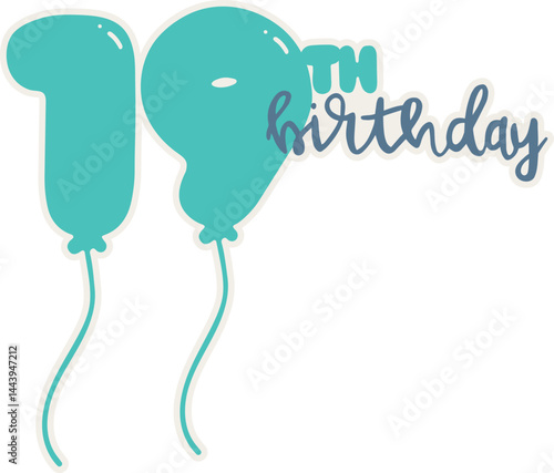 19th happy birthday card with balloons