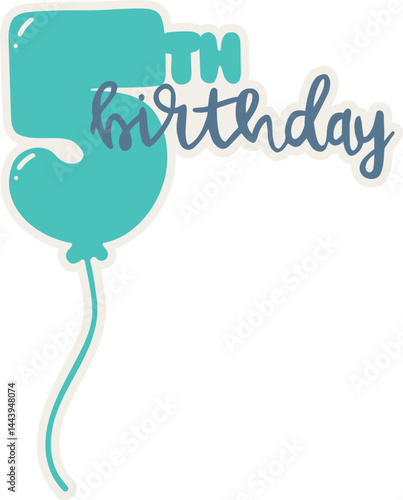 5th happy birthday card with balloons